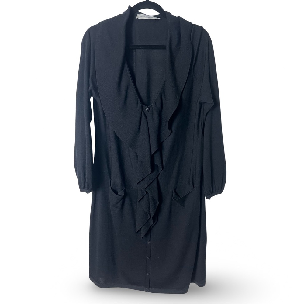 Anne Fontaine Phileas Wool Cascading Ruffle Long Cardigan Black Women's 46 L
